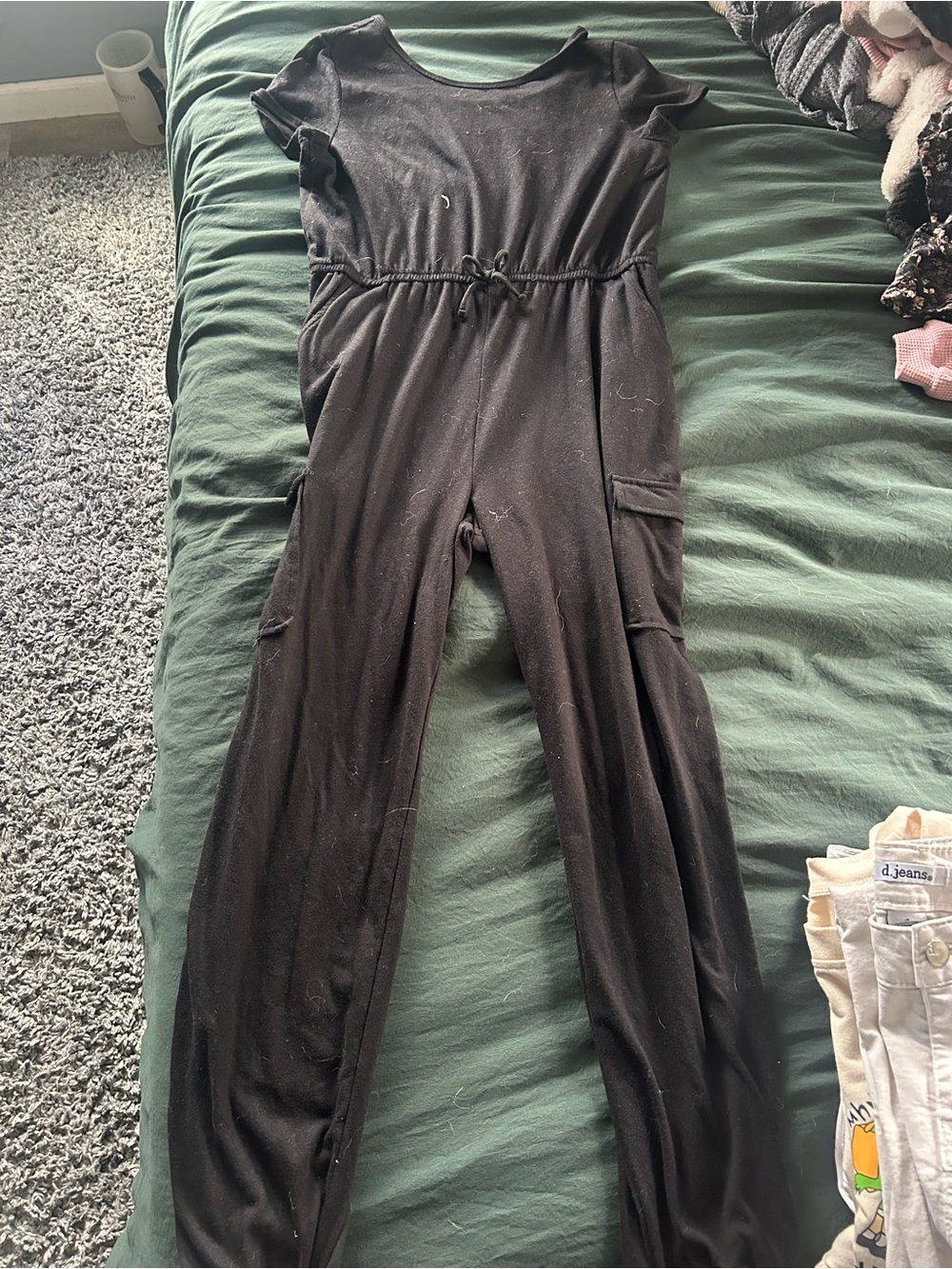Everyday Black Short-Sleeve Cargo Jumpsuit